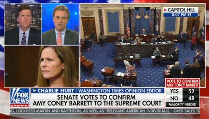 chyron reads: Senate votes to confirm Amy Coney Barrett to the Supreme Court