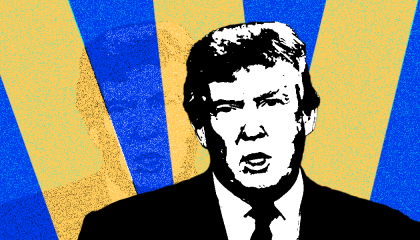 trump with yellow and blue background 